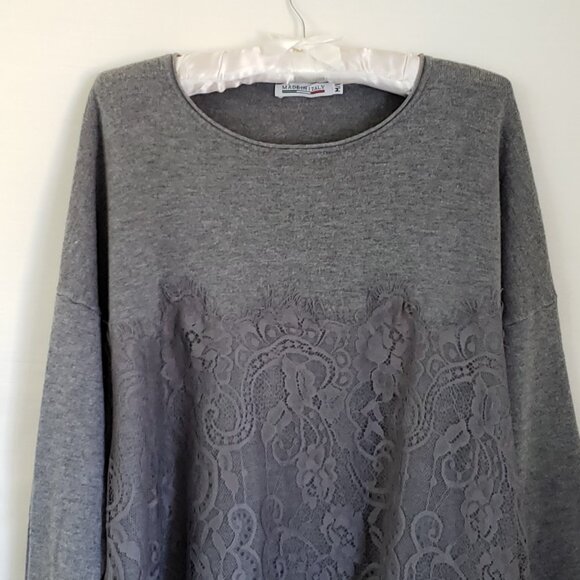 Vintage Lace Asymetrical Grey Long Sleeve Knit Babydoll Fairy Top Fits M/L - Picture 3 of 6